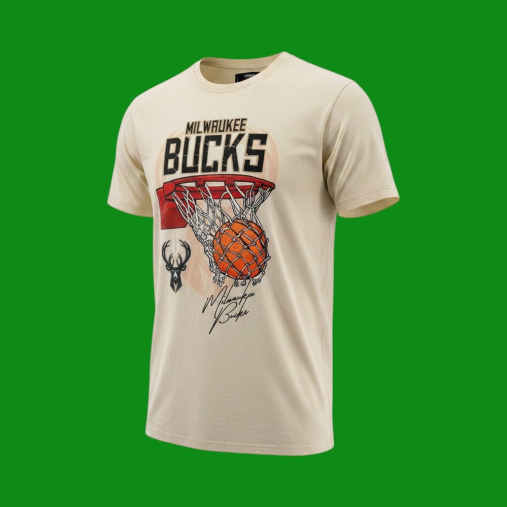 Pro Standard Milwaukee Bucks NBA Shirt Mens Medium Cream Basketball‎ Graphic Tee